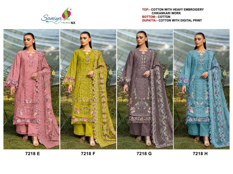 7218 E To H By Saniya Cotton Chikankari Pakistani Salwar Suits 